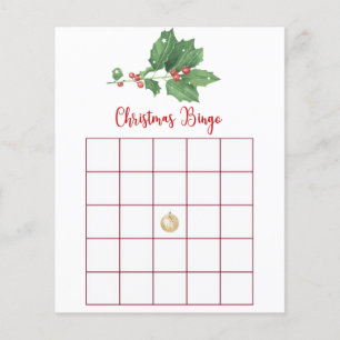 Holly Wreath Christmas Bingo Game Card