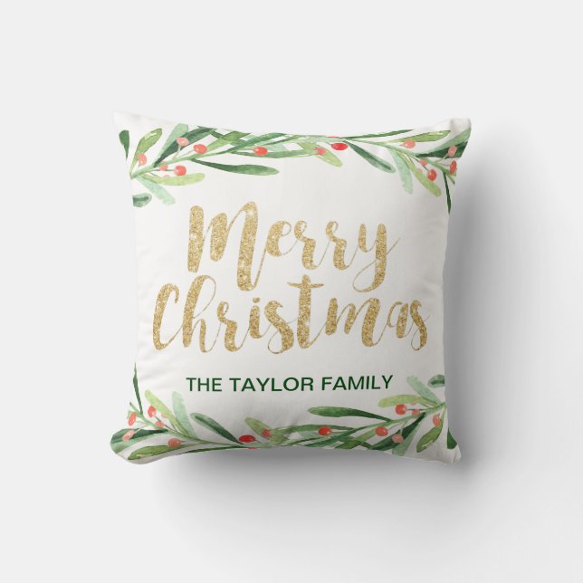 Holly Wreath Christmas Cushion (Front)