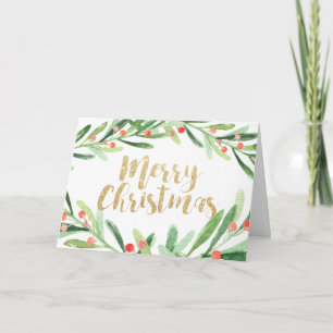 Holly Wreath Christmas Holiday Card