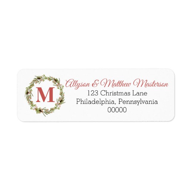 Holly Wreath Christmas | Holiday Monogram Label (Front)