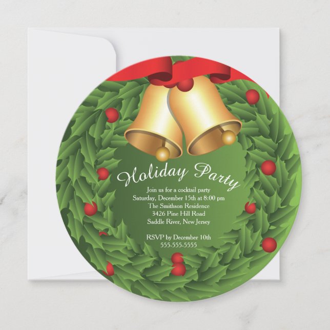 Holly Wreath Christmas Holiday Party Invitation (Front)