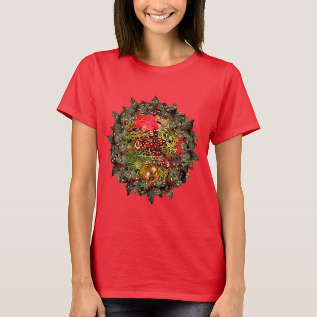 Holly Wreath Christmas Holiday  T-Shirt (Front)