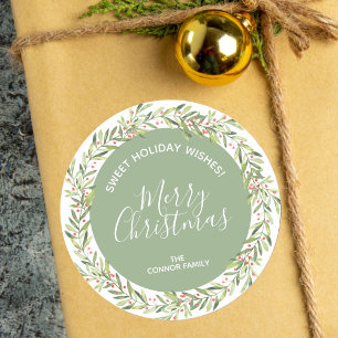 Holly Wreath Christmas Homemade Holiday Baking Classic Round Sticker