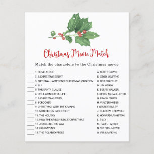 Holly Wreath Christmas Movie Match Game Card