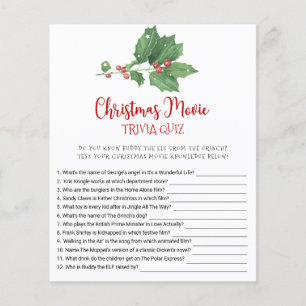 Holly Wreath Christmas Movie TRIVIA QUIZ Game Card