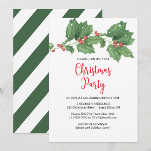 Holly Wreath Christmas Party Invitation