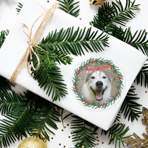 Holly Wreath Christmas Photo Classic Round Sticker