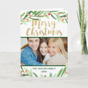 Holly Wreath Christmas Photo Holiday Card