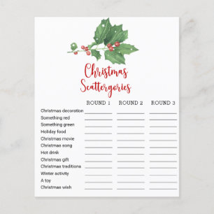 Holly Wreath Christmas Scattergories Game Card