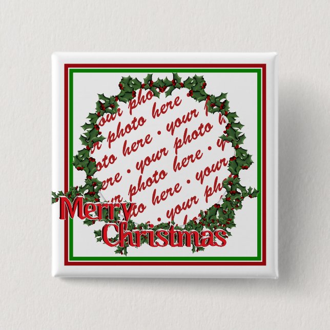 Holly Wreath Circle Photo Frame 15 Cm Square Badge (Front)