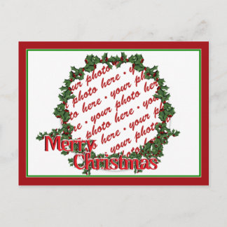 Holly Wreath Circle Photo Frame Holiday Postcard