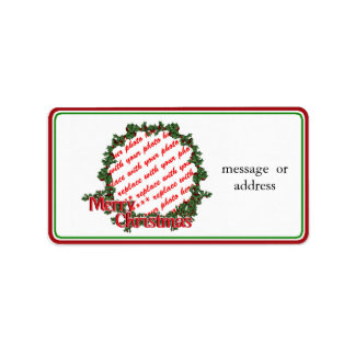 Holly Wreath Circle Photo Frame Label