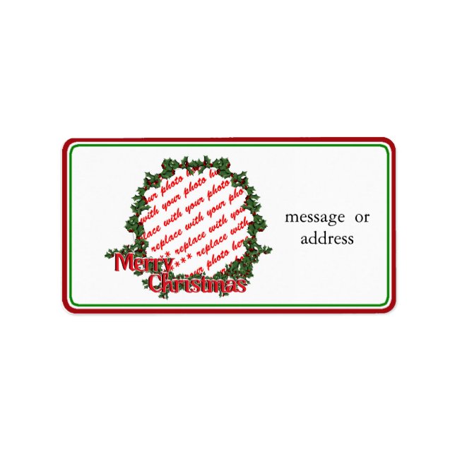 Holly Wreath Circle Photo Frame Label (Front)
