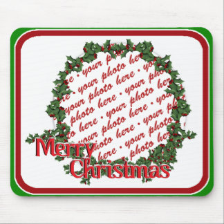 Holly Wreath Circle Photo Frame Mouse Mat