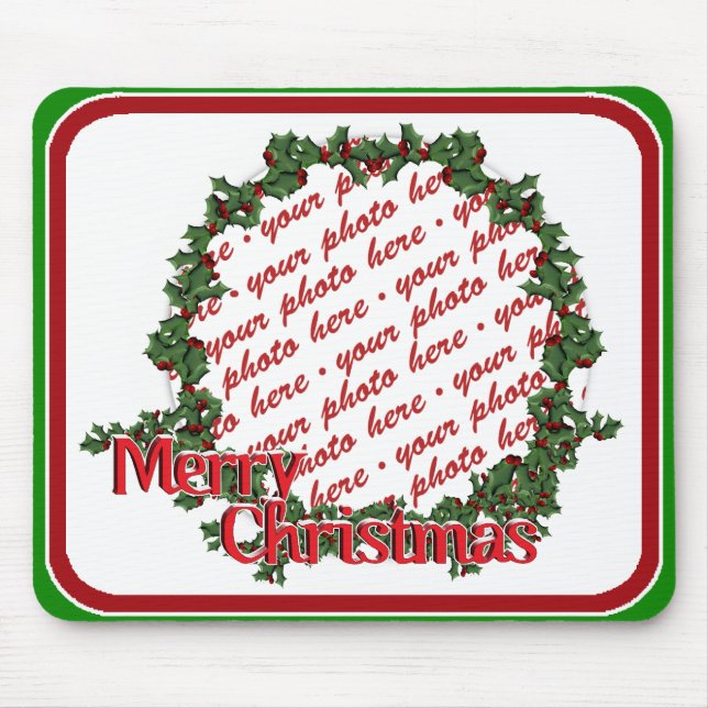 Holly Wreath Circle Photo Frame Mouse Mat (Front)