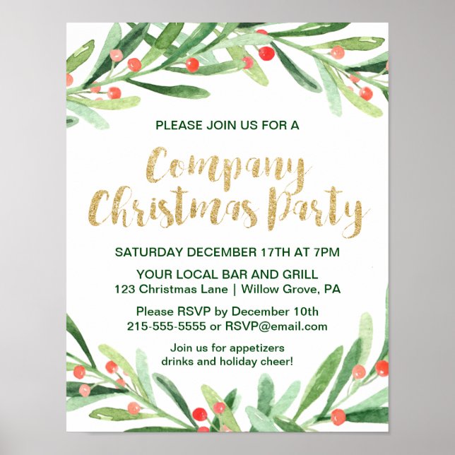 Holly Wreath Company Christmas Party Invitation Poster (Front)