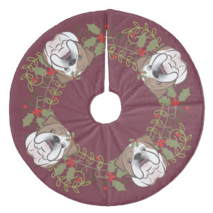 Holly Wreath English Bulldog Christmas Tree Skirt