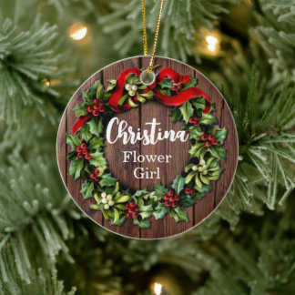 Holly Wreath Flower Girl Custom Wedding Party Ceramic Tree Decoration