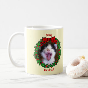 Holly Wreath Frame Meowy Christmas Add a Cat Photo Coffee Mug