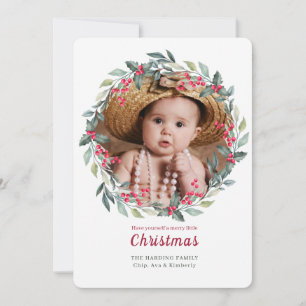 Holly Wreath Frame Photo Holiday Card