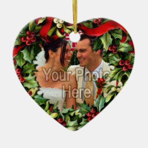 Holly Wreath Heart Photo Personalised Ornament