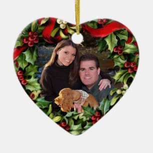 Holly Wreath Heart Photo Personalised Ornament