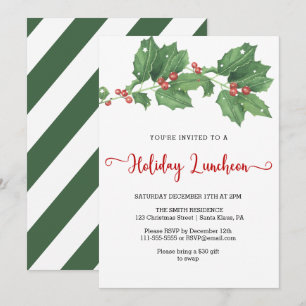 Holly Wreath Holiday Luncheon Invitation