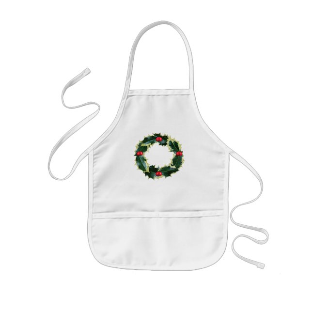 Holly Wreath Kids Apron (Front)