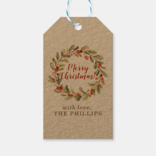 Holly Wreath Kraft Merry Christmas Gift Tags