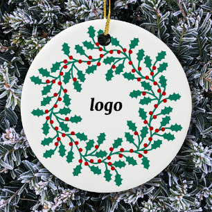 Holly Wreath Logo Business Ceramic Tree Decoration