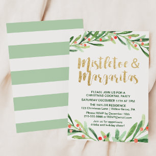 Holly Wreath Mistletoe & Margaritas Cocktail Party Invitation
