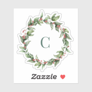 Holly Wreath Monogram Merry Christmas