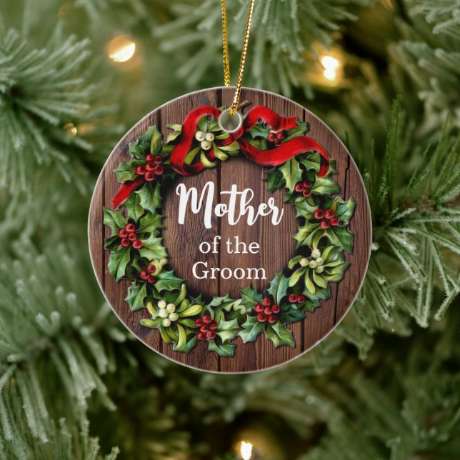 Holly Wreath Mother of the Groom Custom Wedding Ceramic Tree Decoration (Tree)