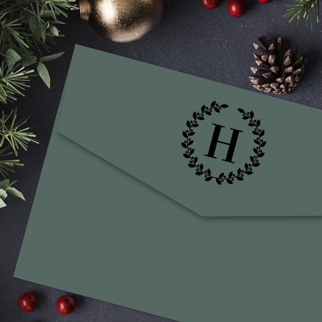Holly Wreath Personalised Christmas Initial Self-inking Stamp (Creator Uploaded)