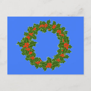 Holly Wreath & Red Berries for Christmas Postcard