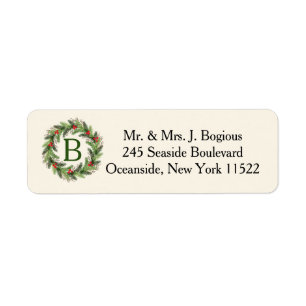 Holly Wreath Return Address Label