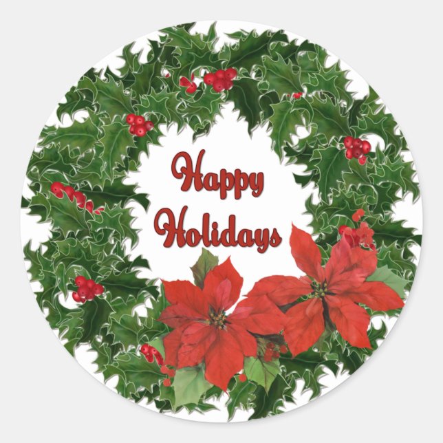 Holly Wreath Traditions Classic Round Sticker (Front)