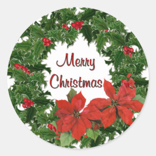 Holly Wreath Traditions Classic Round Sticker