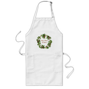 Holly Wreath Vintage Holiday Custom Long Apron