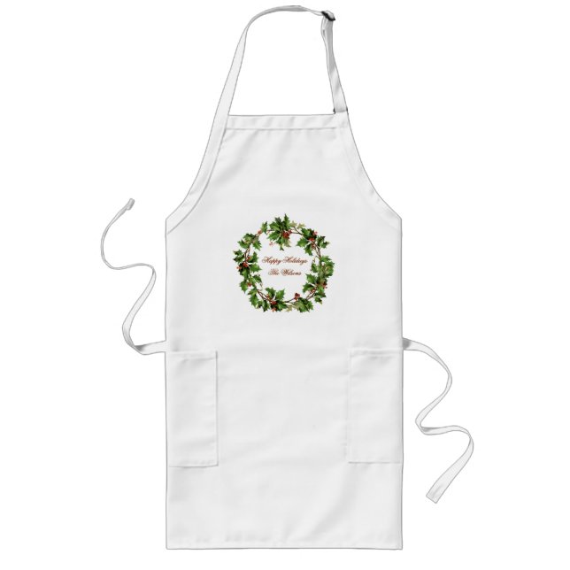 Holly Wreath Vintage Holiday Custom Long Apron (Front)