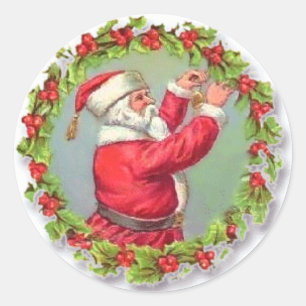 Holly Wreath Vintage Santa Christmas Holiday Classic Round Sticker