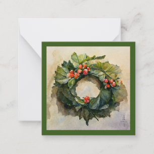 Holly wreath watercolor card