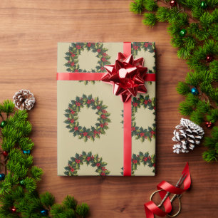 Holly Wreath With Berries Vector Art Logo Wrapping Paper
