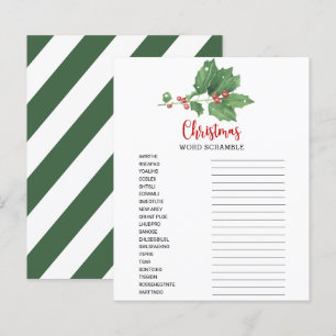 Holly Wreath Word Scramble Game Card 