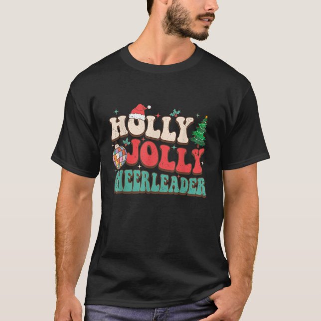 Holly Xmas Jolly Funny Christmas Cheerleader Disco T-Shirt (Front)