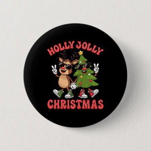 Holly Xmas Jolly Funny Christmas Tree Cute Reindee 6 Cm Round Badge