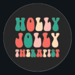Holly Xmas Jolly Therapist Retro Groovy Christmas  Classic Round Sticker<br><div class="desc">Holly Xmas Jolly Therapist Retro Groovy Christmas Pyjamas</div>