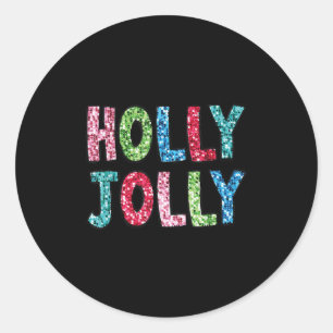 Holly Xmas Jolly Vibes Groovy Retro Hipe Christmas Classic Round Sticker