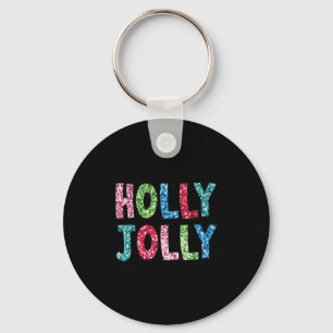 Holly Xmas Jolly Vibes Groovy Retro Hipe Christmas Key Ring