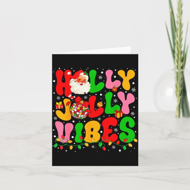 Holly Xmas Jolly Vibes Santa Christmas Lights Disc Card (Front)